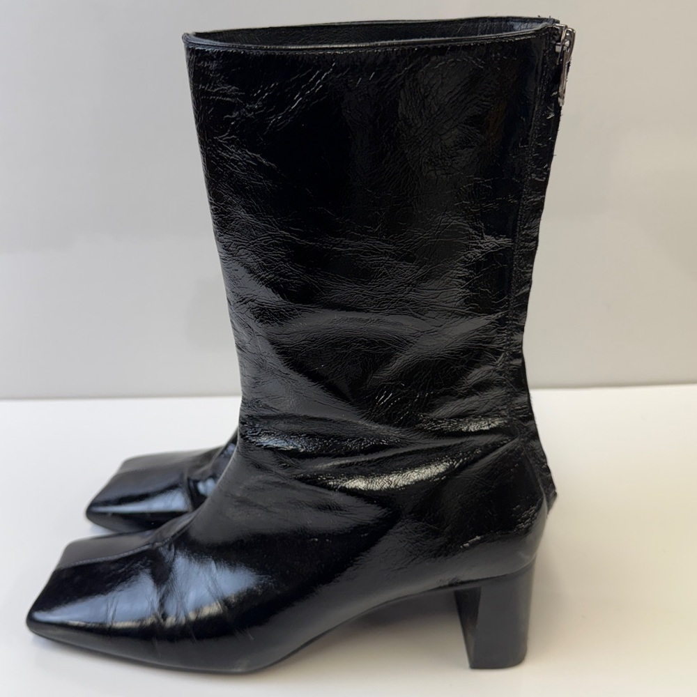 NEW! L’Intervalle Black Patent Leather Swan Ankle Boot Side Zip Women’s 40/ 9.5M - Picture 4 of 16